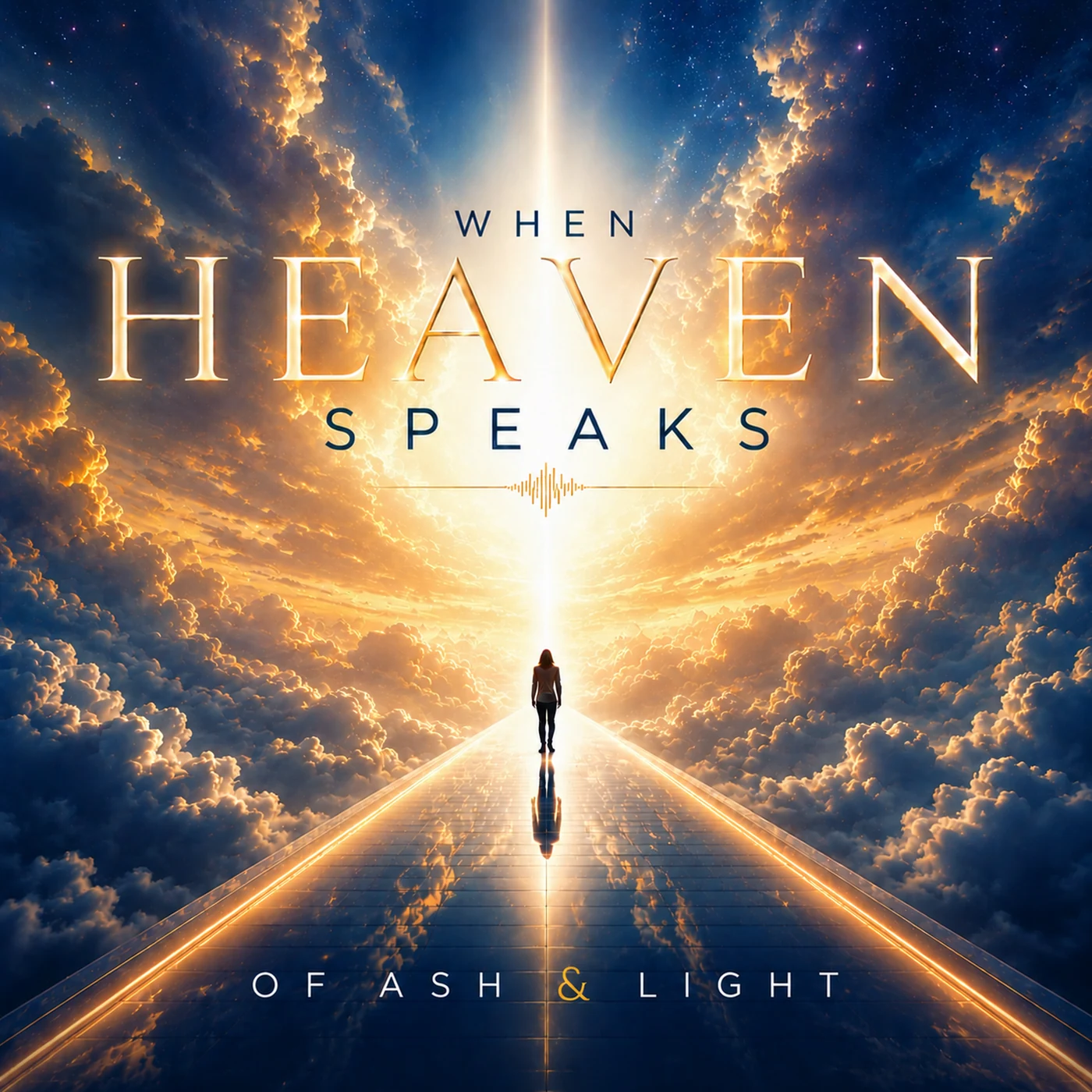 When Heaven Speaks album cover: a figure walking toward golden light through blue clouds